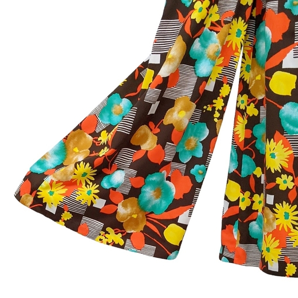 Rare 1960s Palazzo Pants Bellbottoms Vintage Flares XXS XS Flower Power - Picture 3 of 8